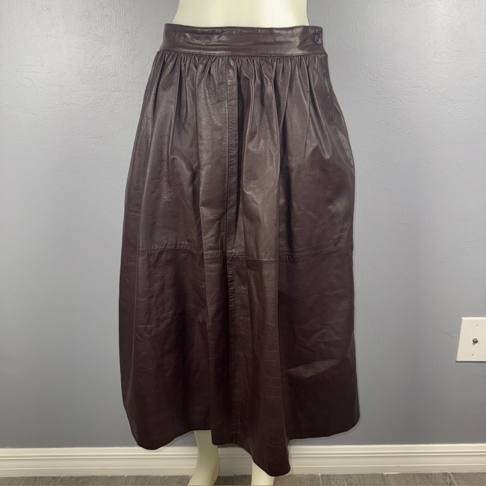 Fenn Wright & Mason Skirt Women’s 3 (S) Dark Brown Leather Midi A-line Vtg *READ